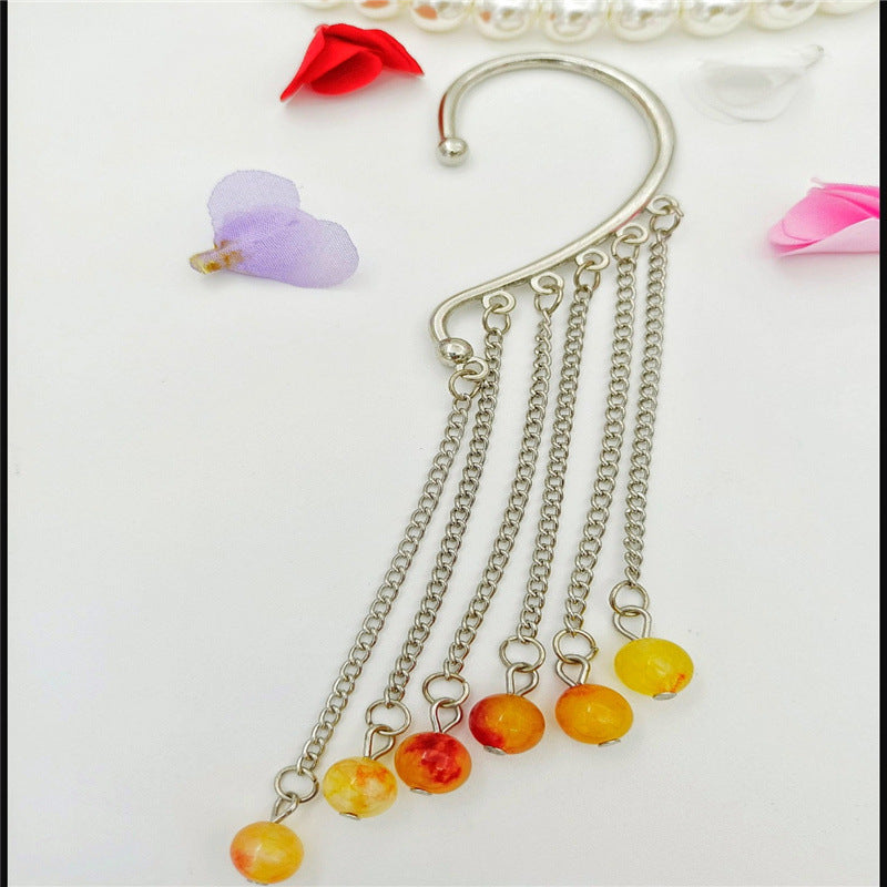 Creative fashion Korean alloy electroplating bullet head Earrings without ear holes long exaggerated and generous Tassel Earrings female