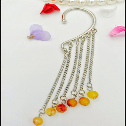 Creative fashion Korean alloy electroplating bullet head Earrings without ear holes long exaggerated and generous Tassel Earrings female
