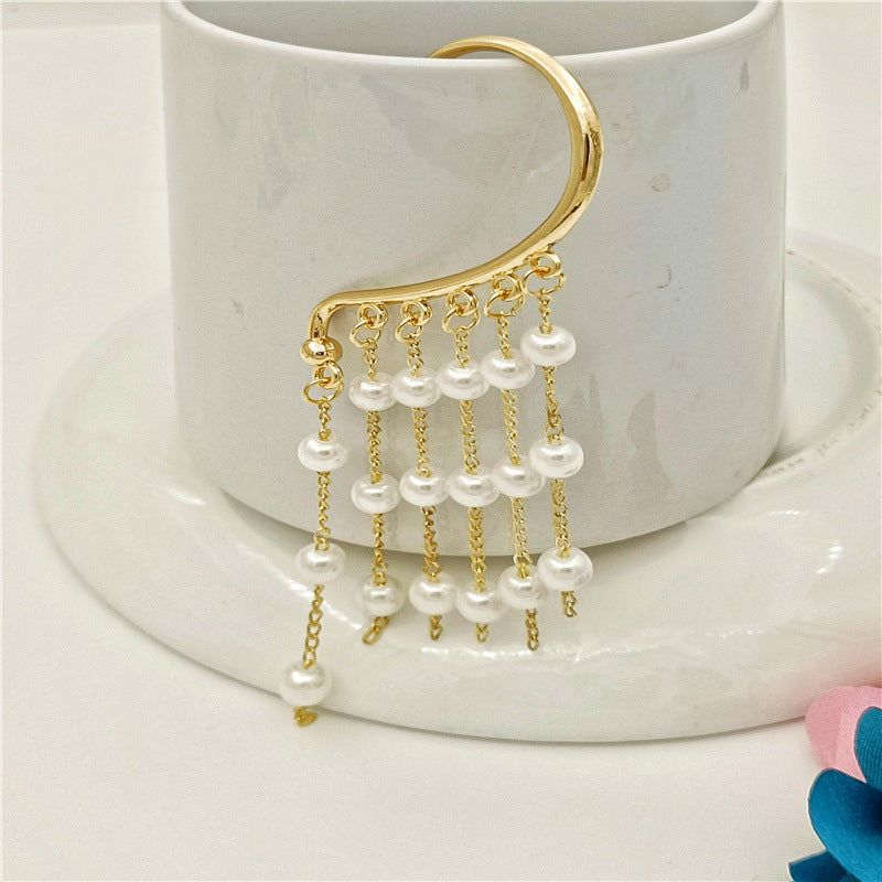 Creative fashion Korean alloy electroplating bullet head Earrings without ear holes long exaggerated and generous Tassel Earrings female
