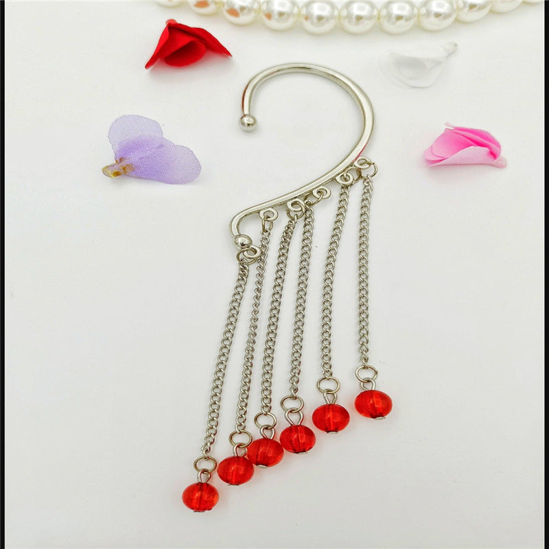 Creative fashion Korean alloy electroplating bullet head Earrings without ear holes long exaggerated and generous Tassel Earrings female