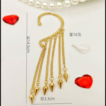 Creative fashion Korean alloy electroplating bullet head Earrings without ear holes long exaggerated and generous Tassel Earrings female