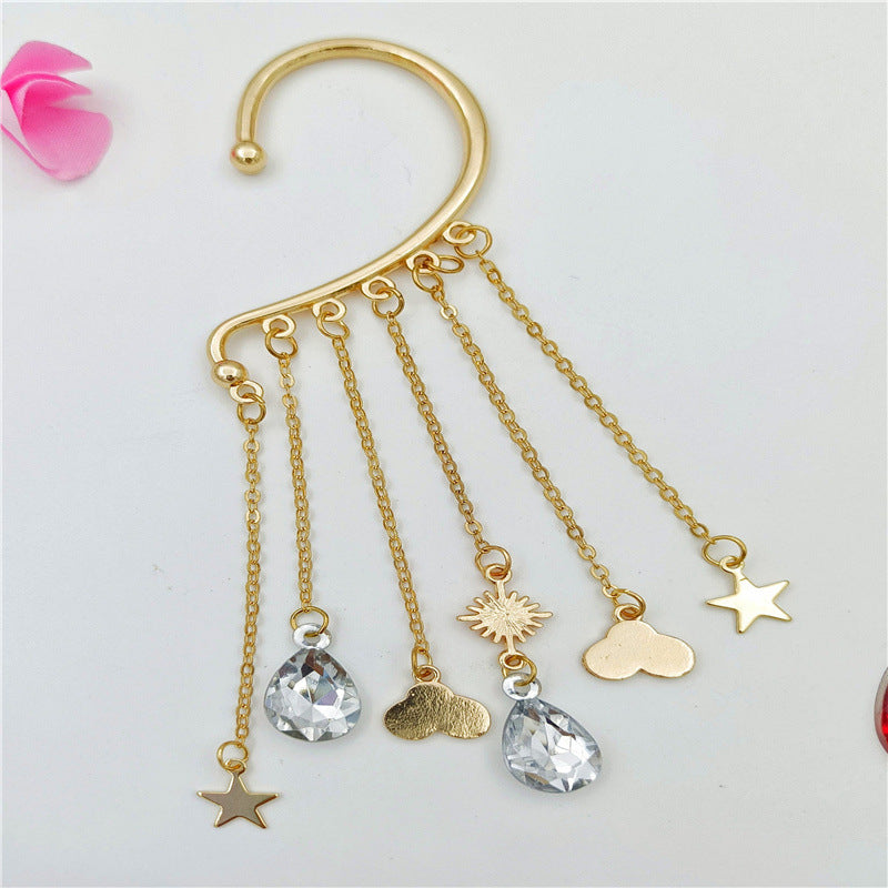 Creative fashion Korean alloy electroplating bullet head Earrings without ear holes long exaggerated and generous Tassel Earrings female