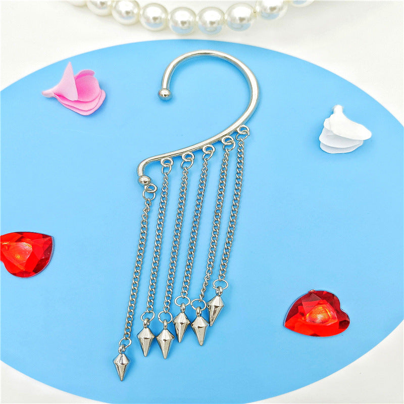 Creative fashion Korean alloy electroplating bullet head Earrings without ear holes long exaggerated and generous Tassel Earrings female