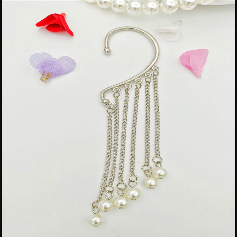 Creative fashion Korean alloy electroplating bullet head Earrings without ear holes long exaggerated and generous Tassel Earrings female