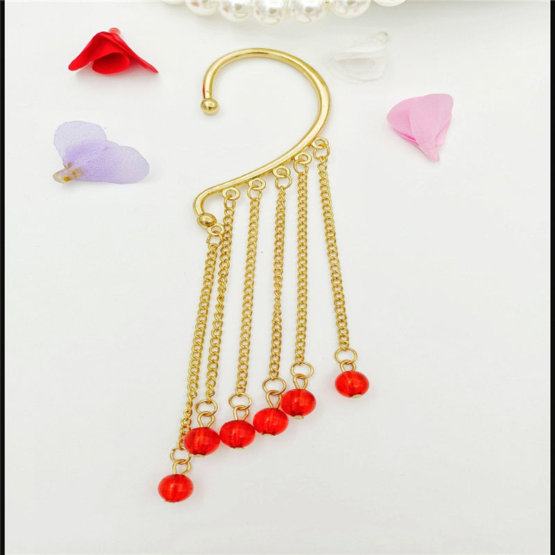 Creative fashion Korean alloy electroplating bullet head Earrings without ear holes long exaggerated and generous Tassel Earrings female